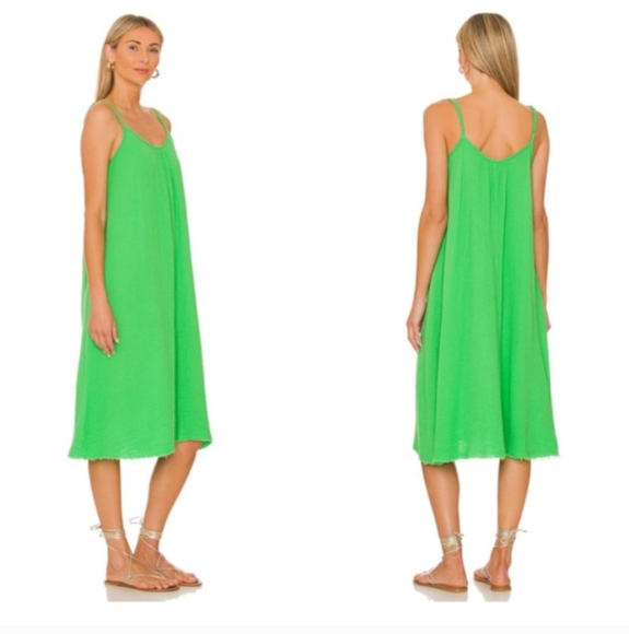 Nation LTD Dresses & Skirts - Nation LTD Adele Midi Dress Gauzy Cotton Relaxed Summer Lime Green